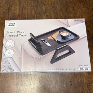 Smart Design Acacia Wood Armrest Tray | Black | Brand New